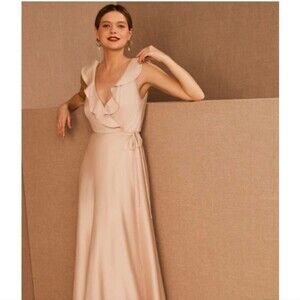 Bhldn Sachin & Babi Tnasy Blush Pink Ruffle Wrap Maxi Dress‎ Gown Size 8
